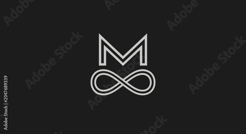 Modern linear letter M and infinity sign on dark background