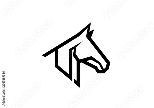 Modern minimalist black horse head logo on white background