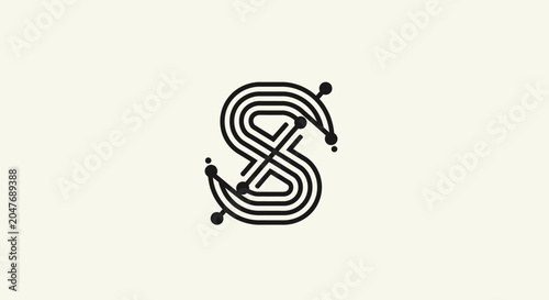 Modern minimalist black letter S monogram with linear tech design