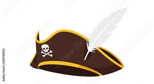 Billede på lærred Pirate Hat with Skull and Crossbones and Feather Pen