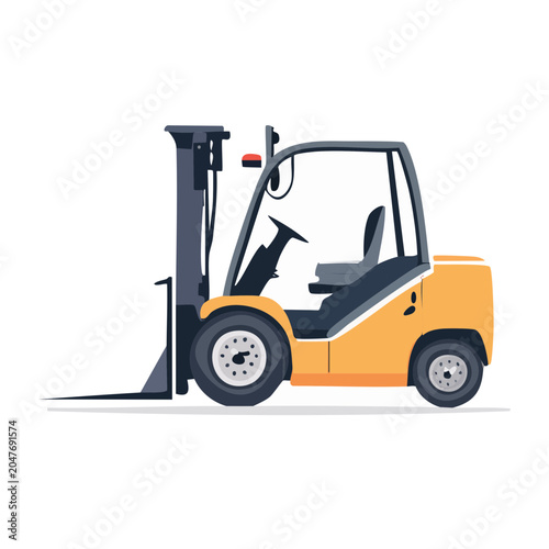 Yellow forklift truck in flat design style