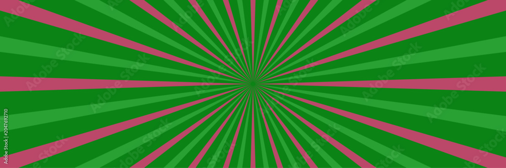 Fototapeta premium Green and pink sunburst radial stripes pattern background with geometric radiating lines effect vector