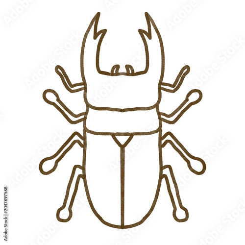クワガタムシの線画イラスト