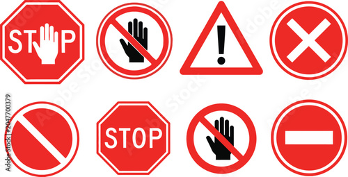 Photos Vector road sign collection stop warning prohibition symbols isolated traffic re