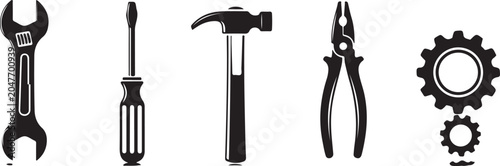 Obraz na płótnie Black silhouette tools icons with white background for design projects
