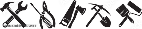 Collection of various hand tools for construction and repair work  isolated on transparent background