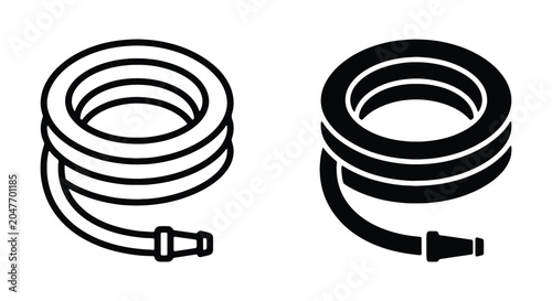 Tablou pe pânză Coiled garden hose icon set, vector illustration of water hose with nozzle