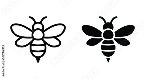 Obraz na plátně Bee icon set, outline and solid style, vector illustration of a honey bee, simpl