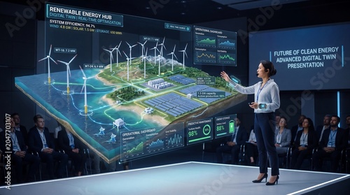 Digital twin technology enabling smart management of renewable energy infrastructure assets.