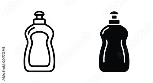 Dish soap bottle icon set, liquid detergent container, vector illustration