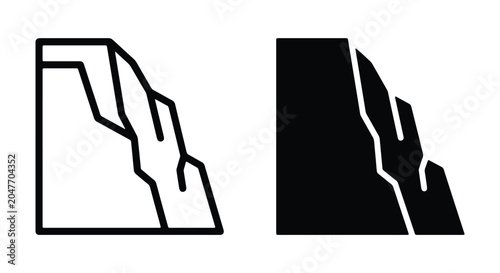 Fotografie Cliff icon set, vector illustration of a steep rock formation, mountain or preci
