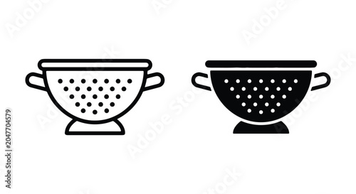 Colander icon set, kitchen strainer vector illustration, flat design of food draining tool