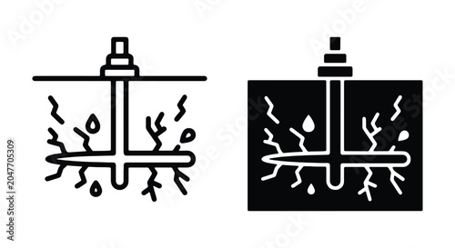 Hydraulic fracturing icon set, oil and gas extraction, fracking process vector illustration