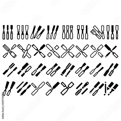 Obraz na plátně Woodworking chisel and carving tools icons set