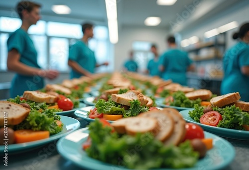 Hospital Cafeteria Healthy Meals Selection Colorful Plates Nutritious Options Fresh Ingredients Hospital Dining