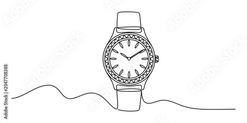 Cuadro en lienzo Simple line drawing of a woman's wristwatch with a decorative bezel and a wavy l