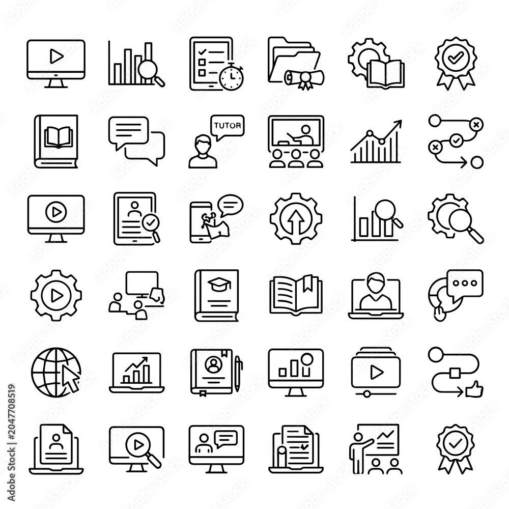 Fototapeta premium Education Icons Set Line Style On White Background