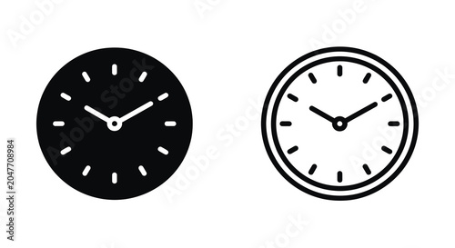 Foto Two Analog Wall Clocks With Hour And Minute Hands Black Silhouette