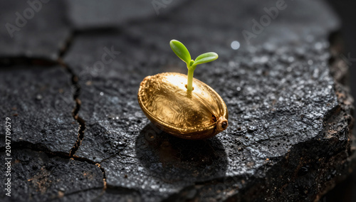 Golden Seed of Investment Growth on Dark Stone