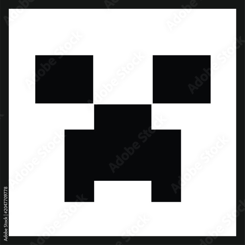 Bild auf Leinwand A black pixelated creature face on a in a square