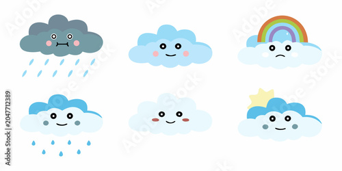 emotional cloud characters with expressive faces clouds