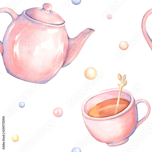 Foto A seamless watercolor pattern with a tea-themed theme