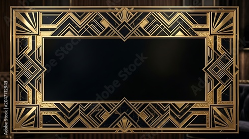 Golden Art Deco Mirror Frame with Geometric Pattern