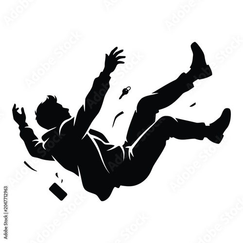 Silhouette of a man falling with items vactor file
