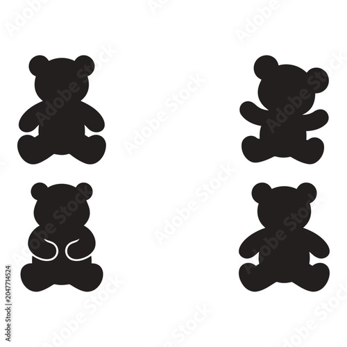 Set of silhouettes of cute teddy bears in different poses vactor file
