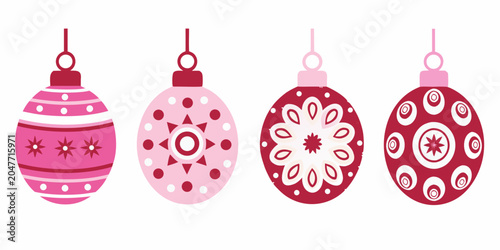 christmas ornaments pink and burgundy vector holiday
