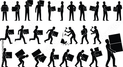Photography Manual Labor Worker Silhouette Collection Carrying Boxes Lifting Loads and Const