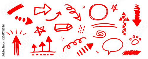 Hand drawn red arrow speech bubble underline doodle vector set