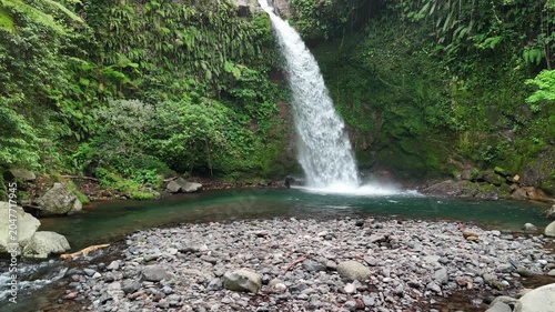 Drone Shot of Segenter Waterfall with Turquoise Natural Pool in Lombok Jungle