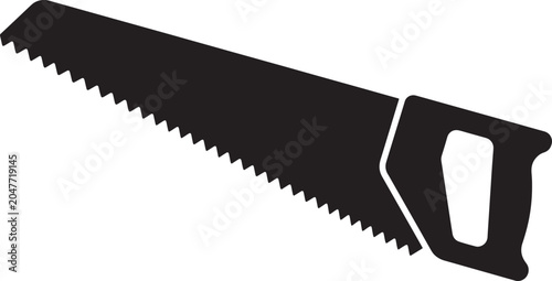 Tableau sur toile Black silhouette of a hand saw with a serrated blade and a handle, isolated on a