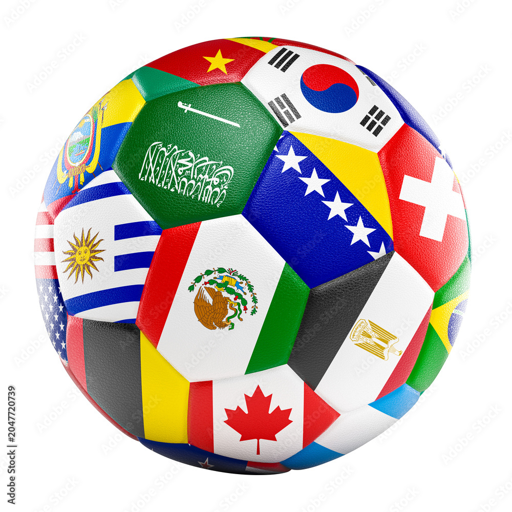 Obraz premium Soccer ball 3d international flags world cup 2026