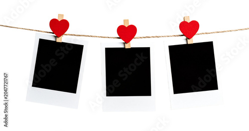 Vintage Photo Frame Collection Hanging on String with Heart Clips Isolated on Transparent Background
