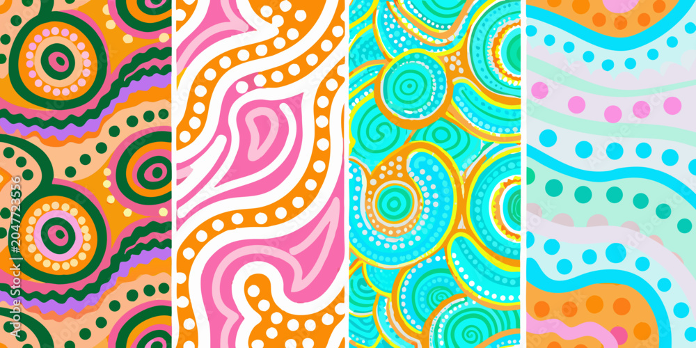 Fototapeta premium Abstract wavy panels set of four colorful vector illustrations