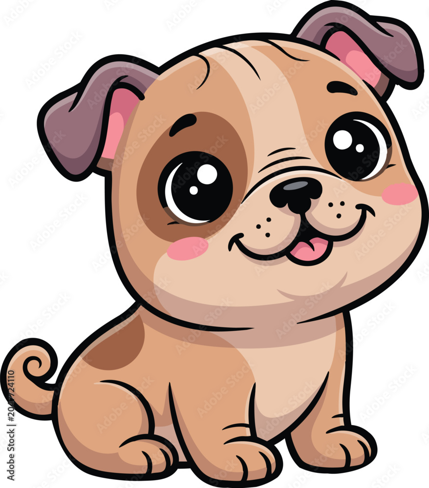 Fototapeta premium Adorable Bulldog Pup Illustration on transparent background