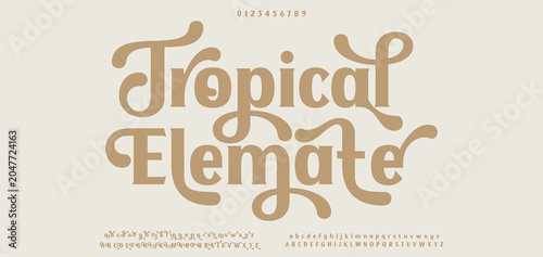 Tropical Elemate Minimal luxury font alphabet logo. Typography beauty fashion elegant minimalist serif italic fonts decorative wedding vintage retro logos. vector illustration
