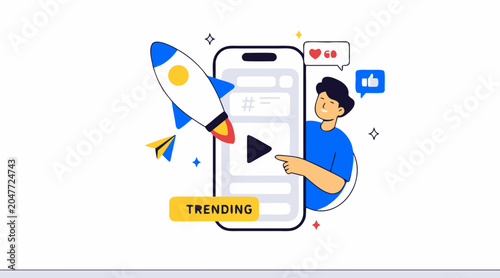 Engaging Social Media Trends with Likes and Shares Illustration