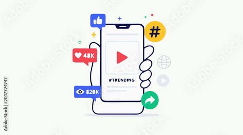 Trending Video Content with Social Media Engagement Metrics Illustration