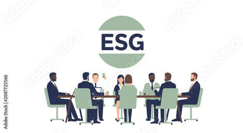 Business Professionals Discussing Corporate ESG Strategy in a Diverse Boardroom Meeting Illustration