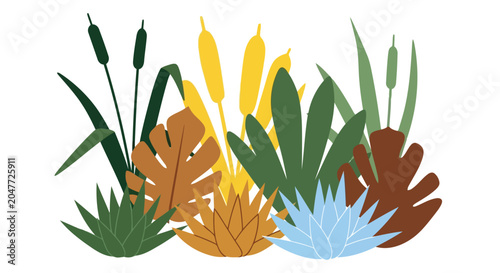 Photos Colorful cattail and water plant illustration
