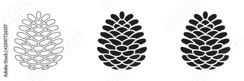 Fotografija Set of three black pine cones icons with outline and filled styles on transparent background
