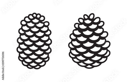 Cuadro en lienzo Pair of detailed black outline pine cones with intricate scales on transparent background