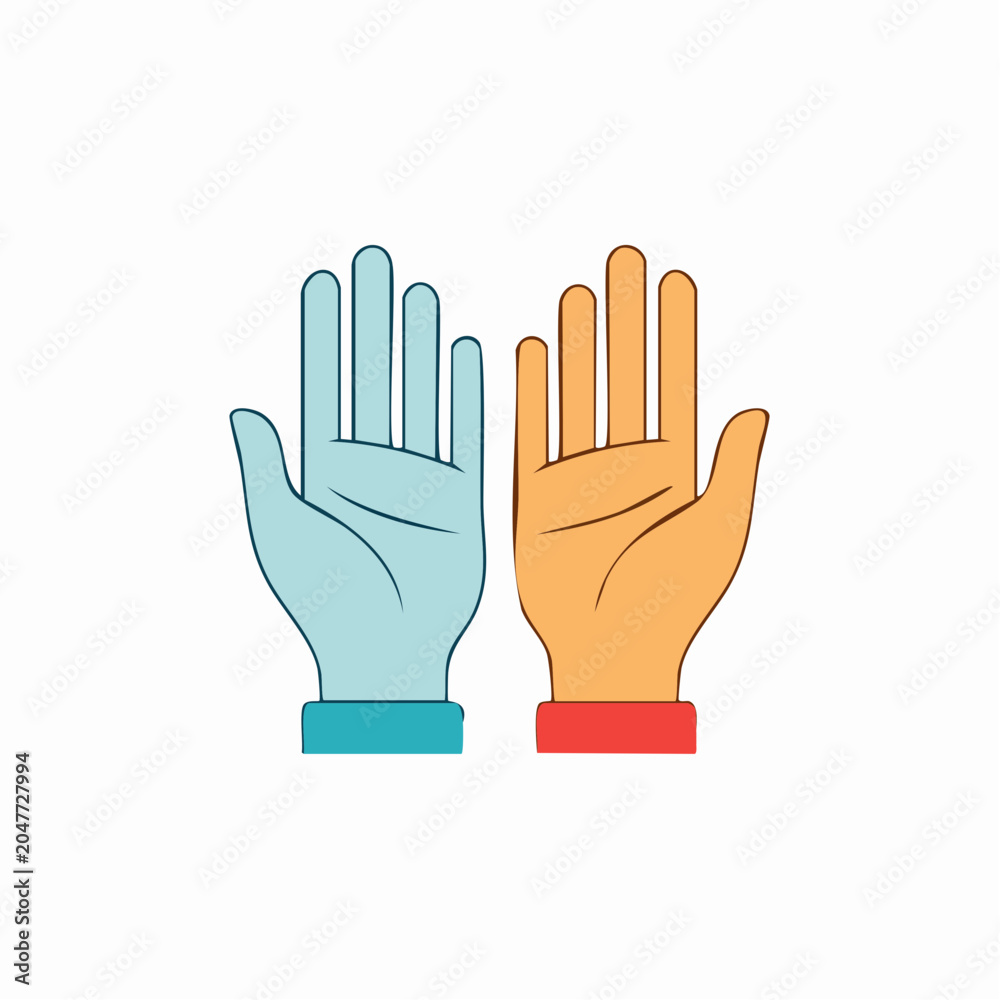 Fototapeta premium Two Hands Raised in Different Colors