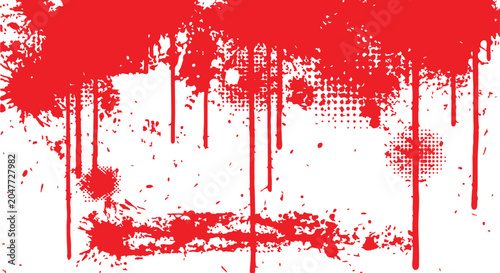 Red Paint Splatter and Blood Drip Borders - Grunge Ink Stains on White Background