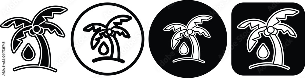Obraz premium Coconut Oil Drop and Palm Tree Vector Icon Set