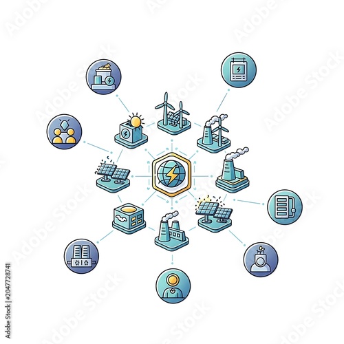 Isometric illustration of global connectivity and technology concepts.