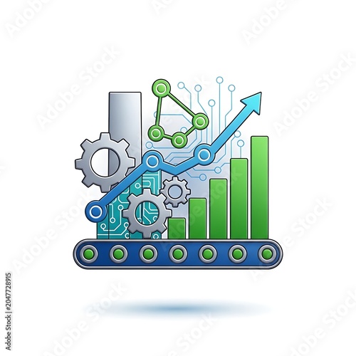 Modern green industrial factory with sustainable energy elements.